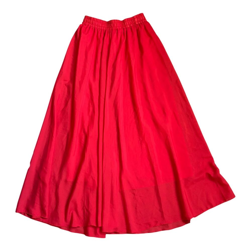Afibi Red Lined Pleated Chiffon Pull On Elastic Waist Maxi Skirt Sz M Beach